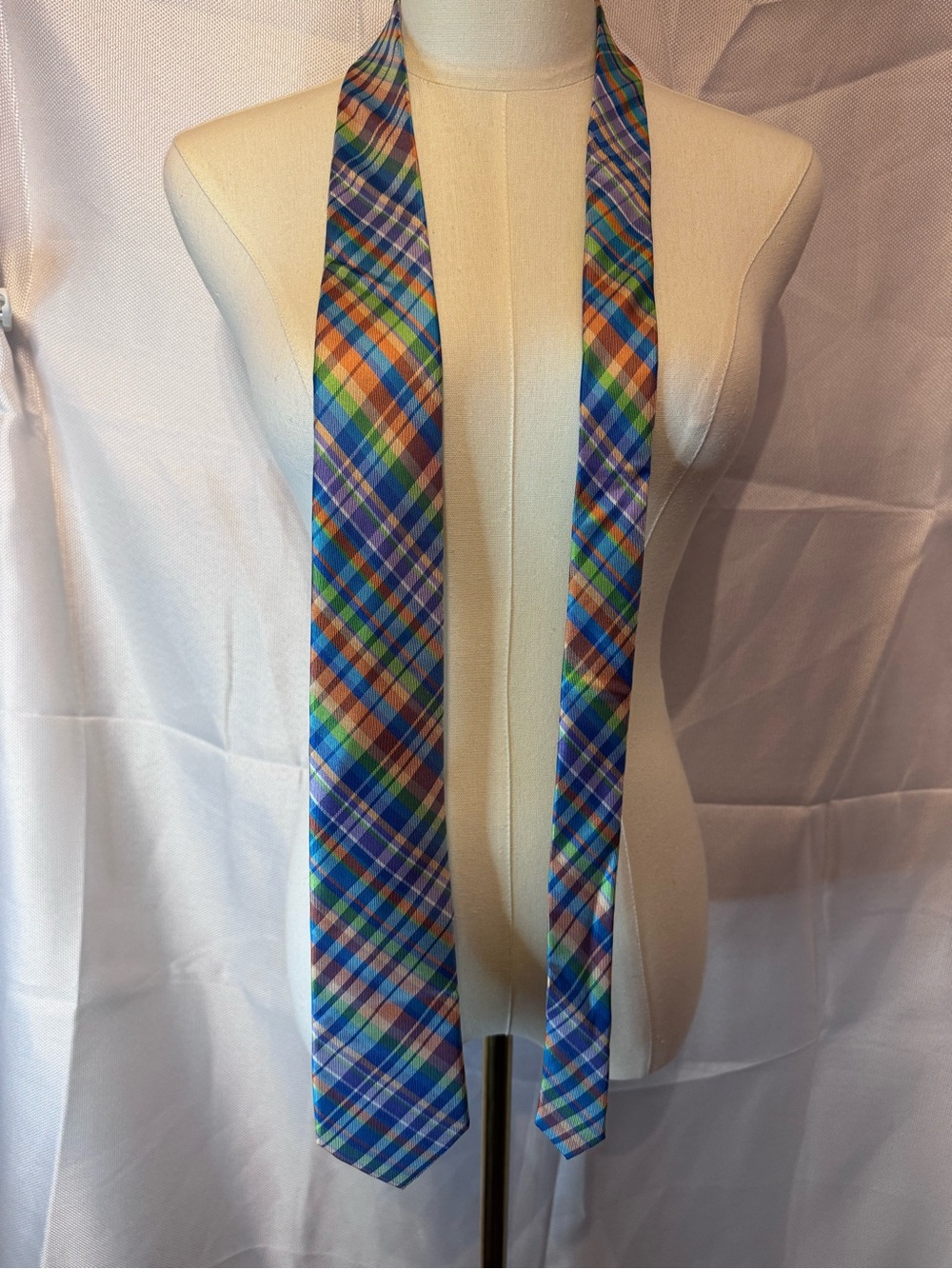 Izod Multicolor Plaid Skinny Tie in Blue, Green, Orange